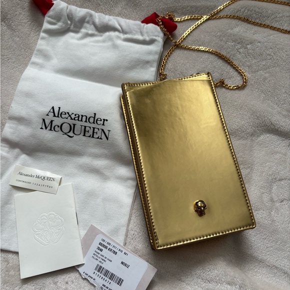 Alexander McQueen Gold Crossbody Phone Bag - Picture 1 of 8